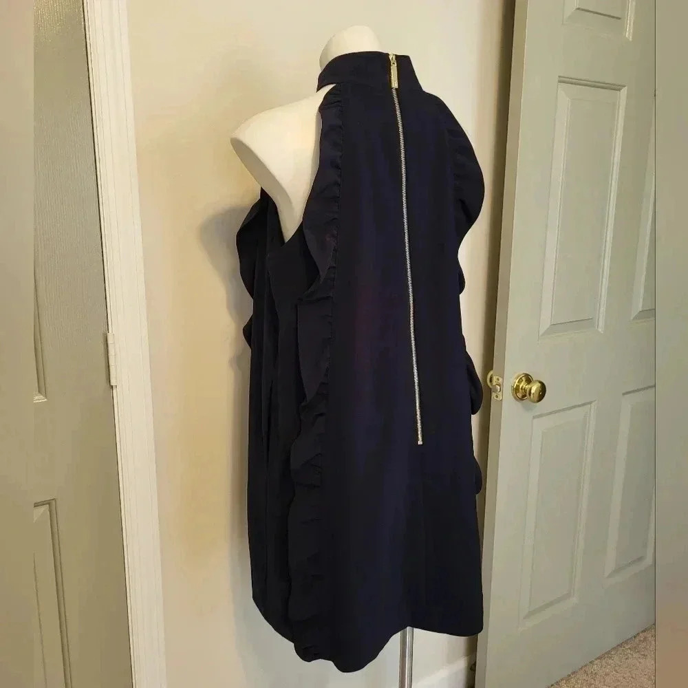 Ted Baker Halter Neck Lace Detail Torria Ruffled Navy Blue Tunic Dress(4)Large - Picture 6 of 11